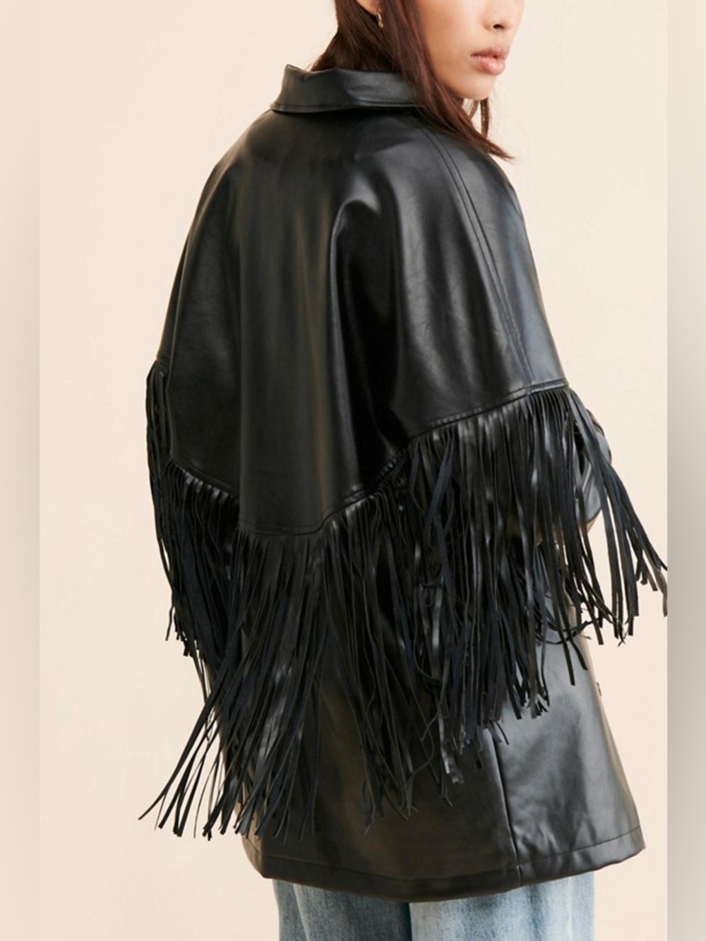 Sage The Label Wild West Vegan Leather Fringe Jacket Size Small